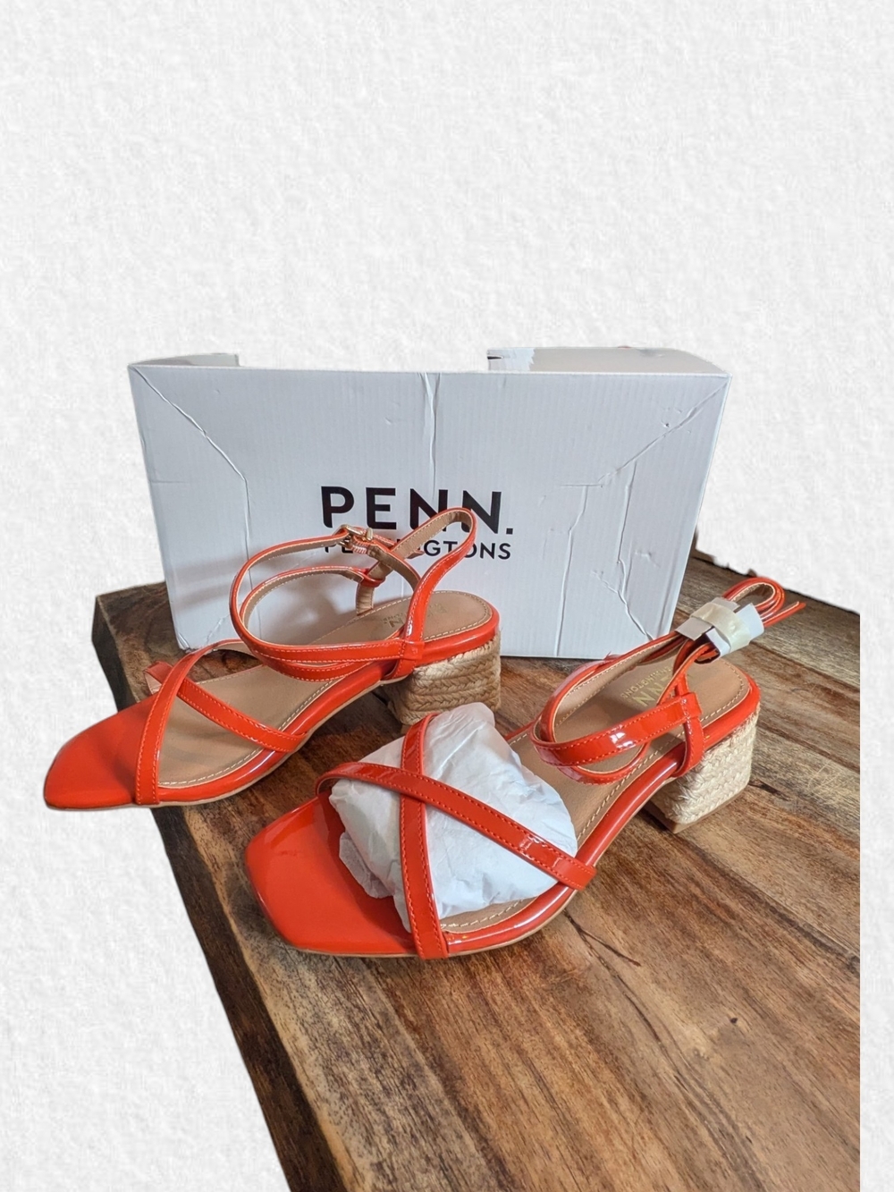 Penningtons Orange Patent Strappy Block Heel Sandals